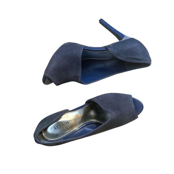 Alfani Lusee Heels Sz 7 Blueberry Blue Leather Suede Stiletto Peep Toe Slip On - Picture 5 of 14